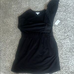 Black Asymmetrical Ruched One Shoulder Dress